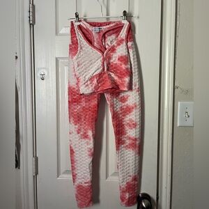 Fashion nova Pink and White Tie-Dye Textured Leggings and Top Set